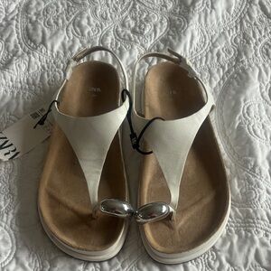 Zara Cream Sandals with Silver Details NWOT